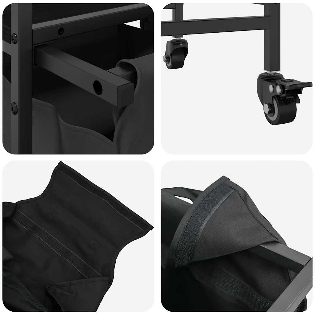 skittentøyskurv 3 rom med hjul svart eik