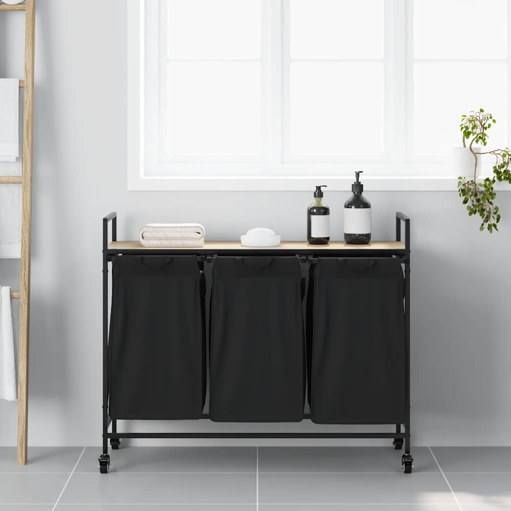 skittentøyskurv 3 rom med hjul sonoma eik