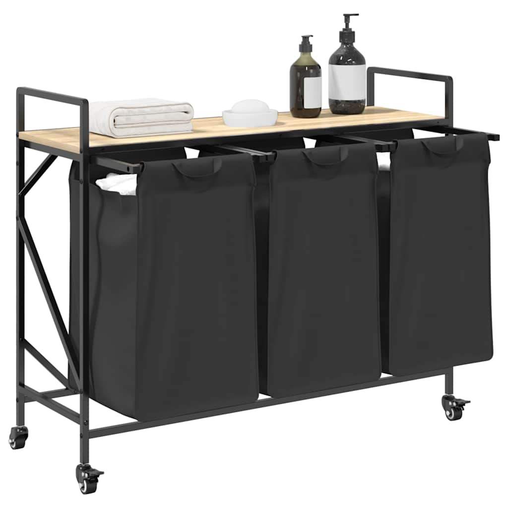 skittentøyskurv 3 rom med hjul sonoma eik