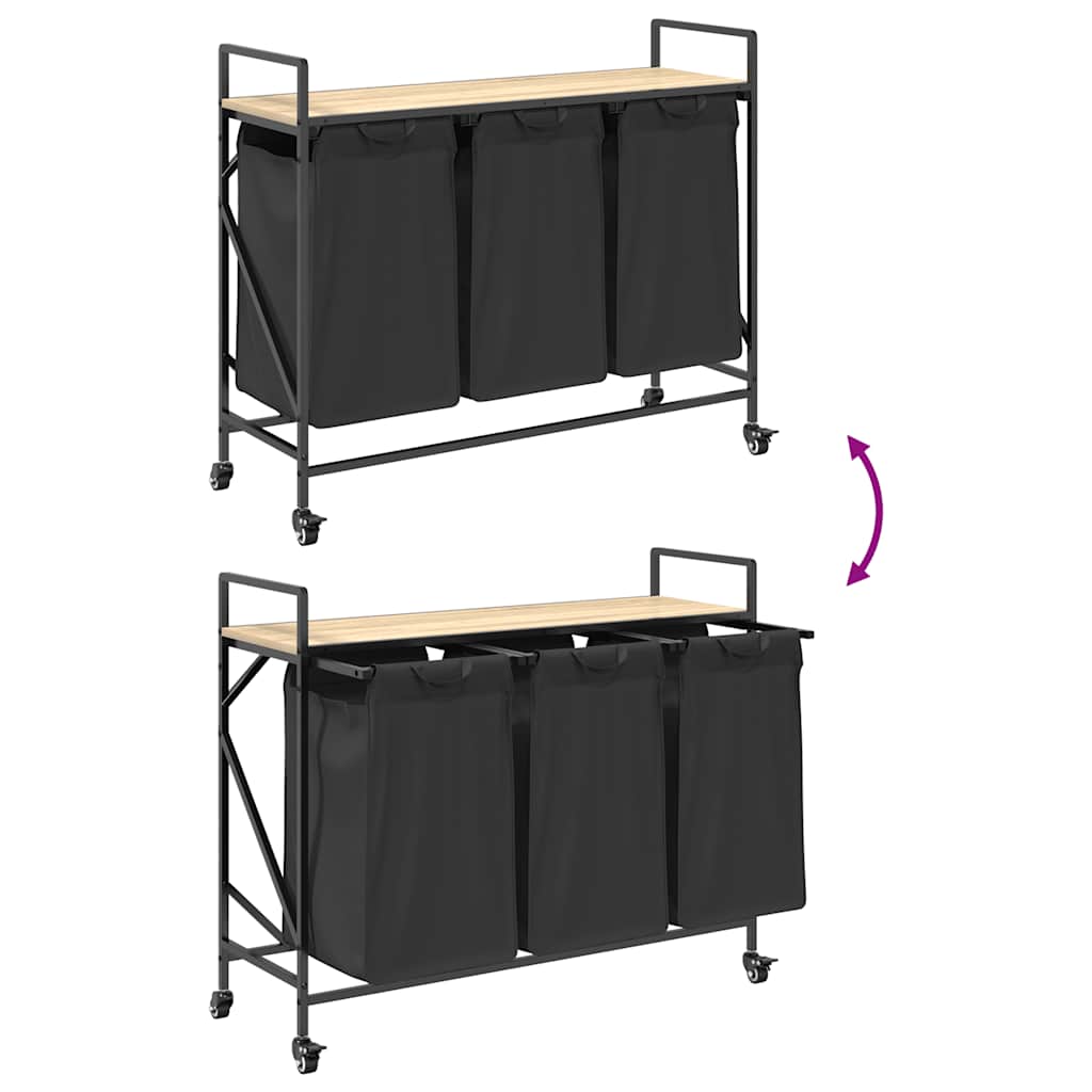 skittentøyskurv 3 rom med hjul sonoma eik