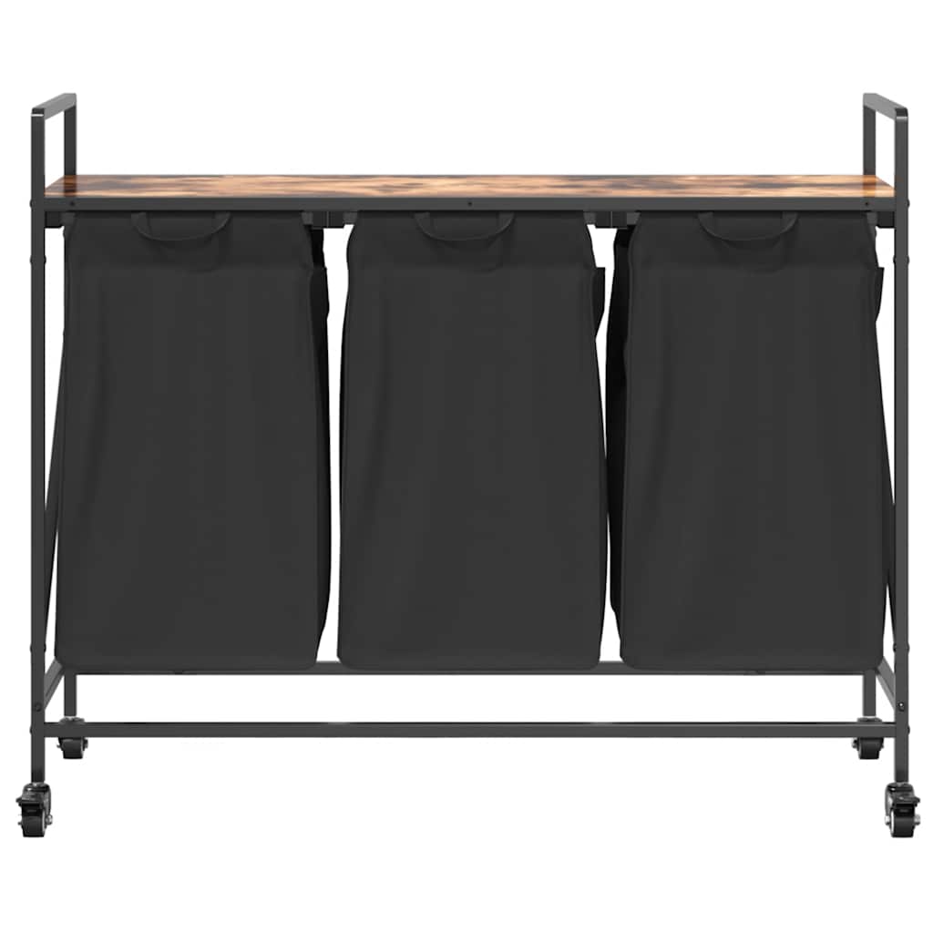 skittentøyskurv 3 rom med hjul røkt eik