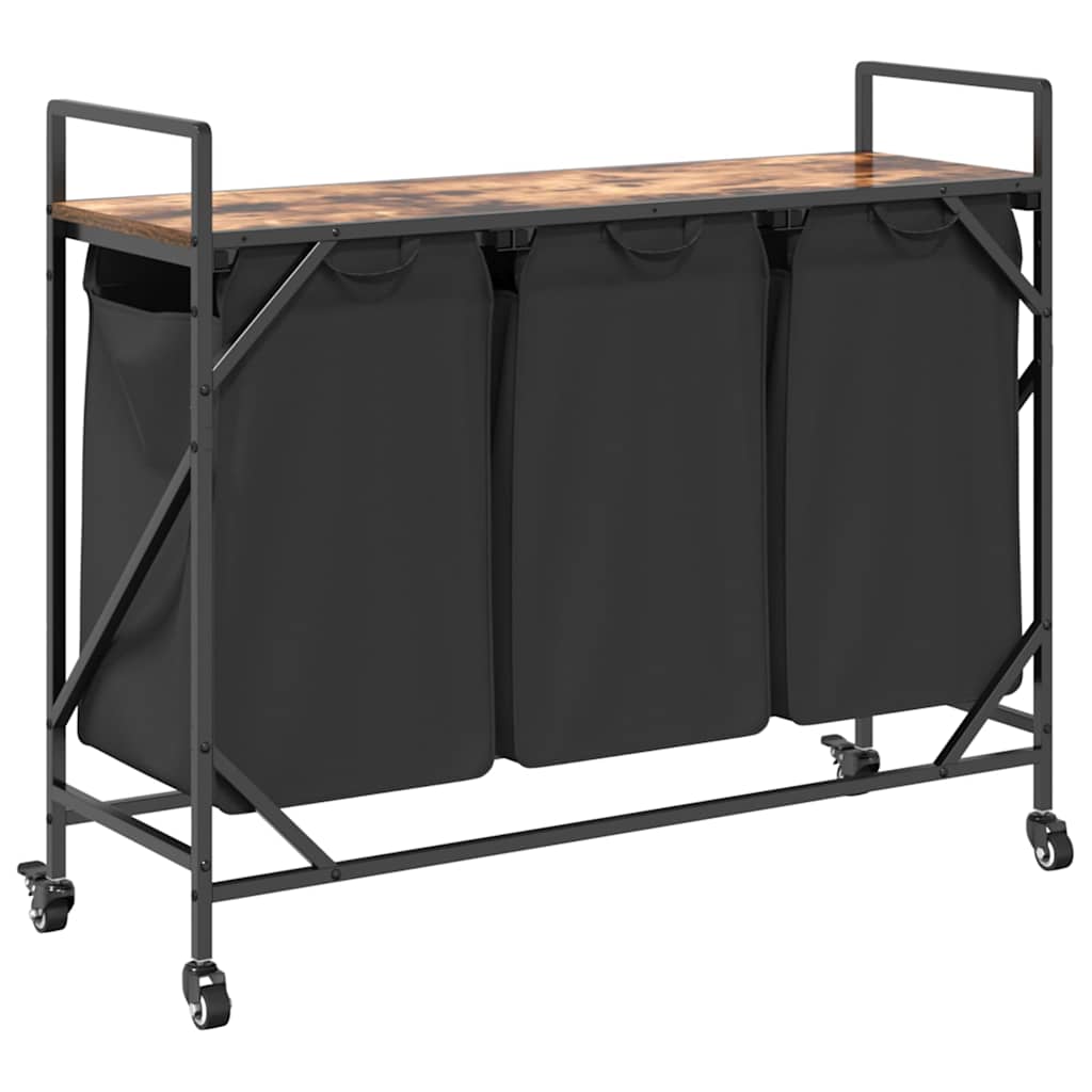 skittentøyskurv 3 rom med hjul røkt eik