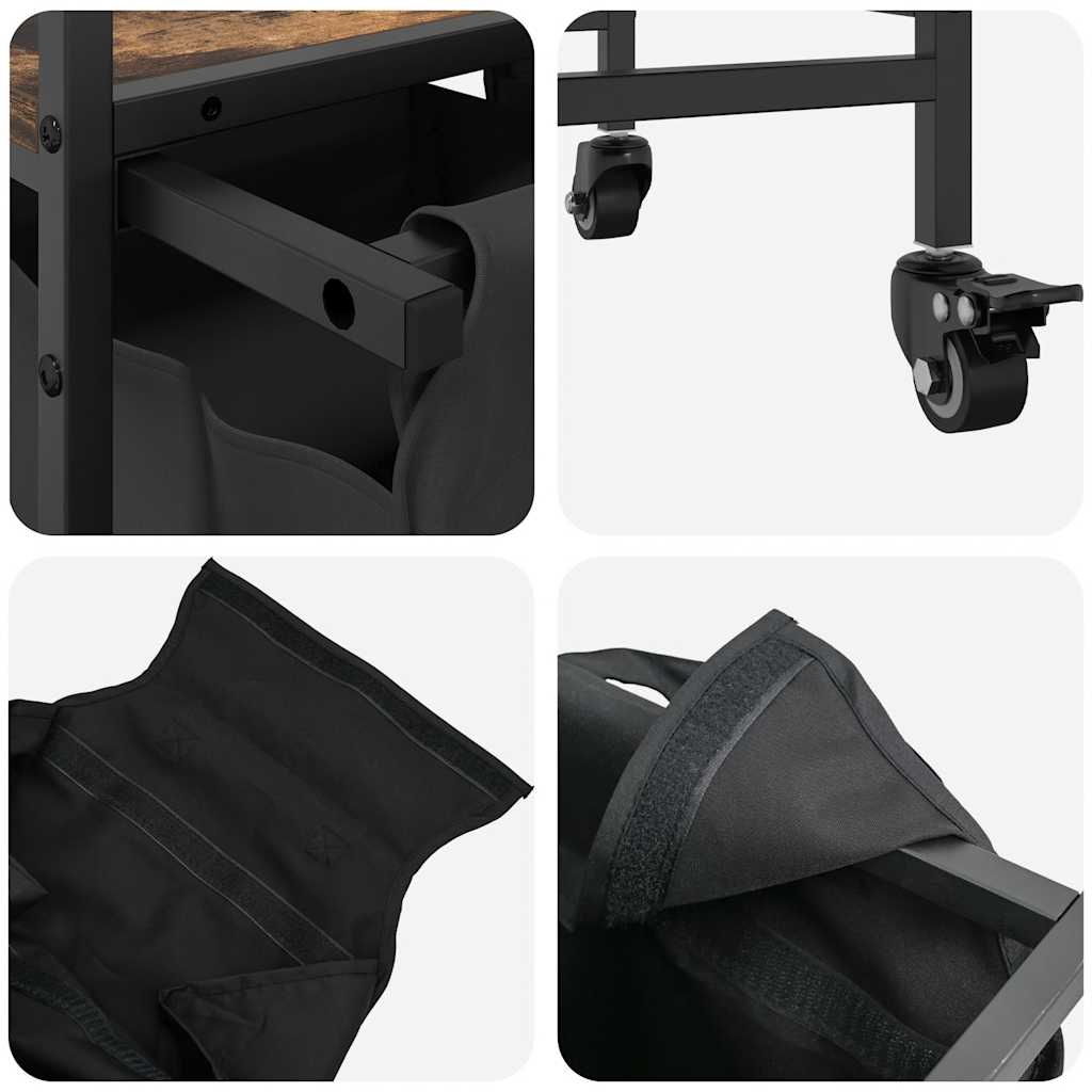 skittentøyskurv 3 rom med hjul røkt eik