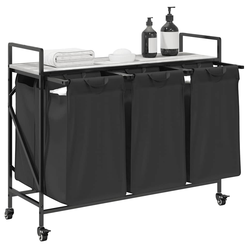 skittentøyskurv 3 rom med hjul grå eik