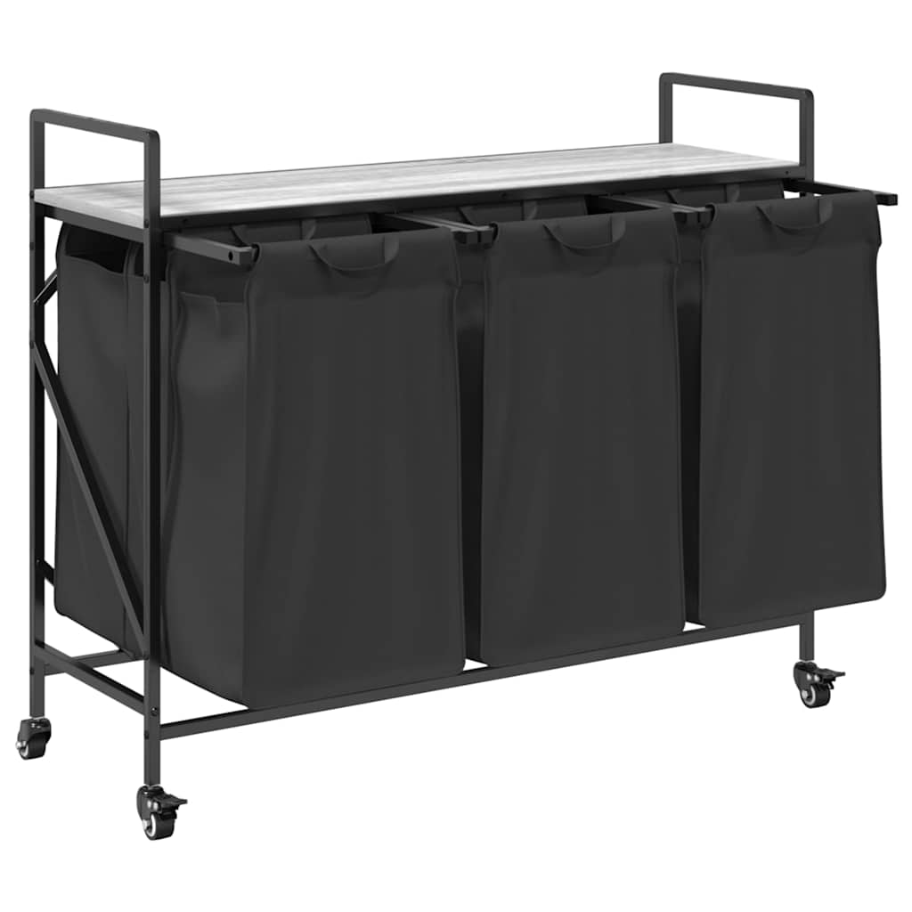 skittentøyskurv 3 rom med hjul grå eik