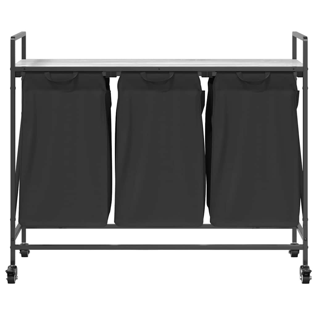 skittentøyskurv 3 rom med hjul grå eik