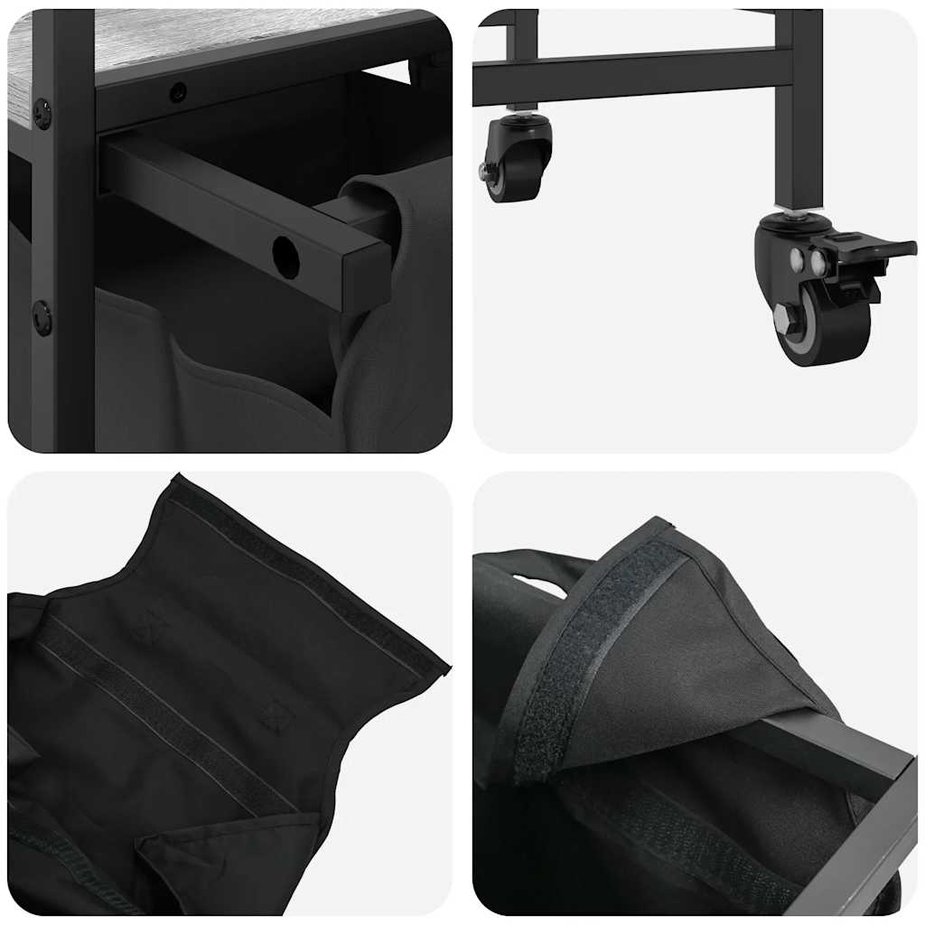 skittentøyskurv 3 rom med hjul grå eik