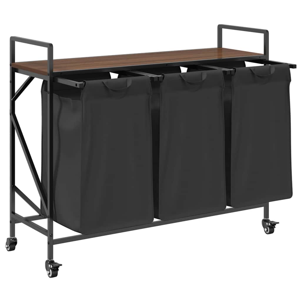 skittentøyskurv 3 rom med hjul brun eik