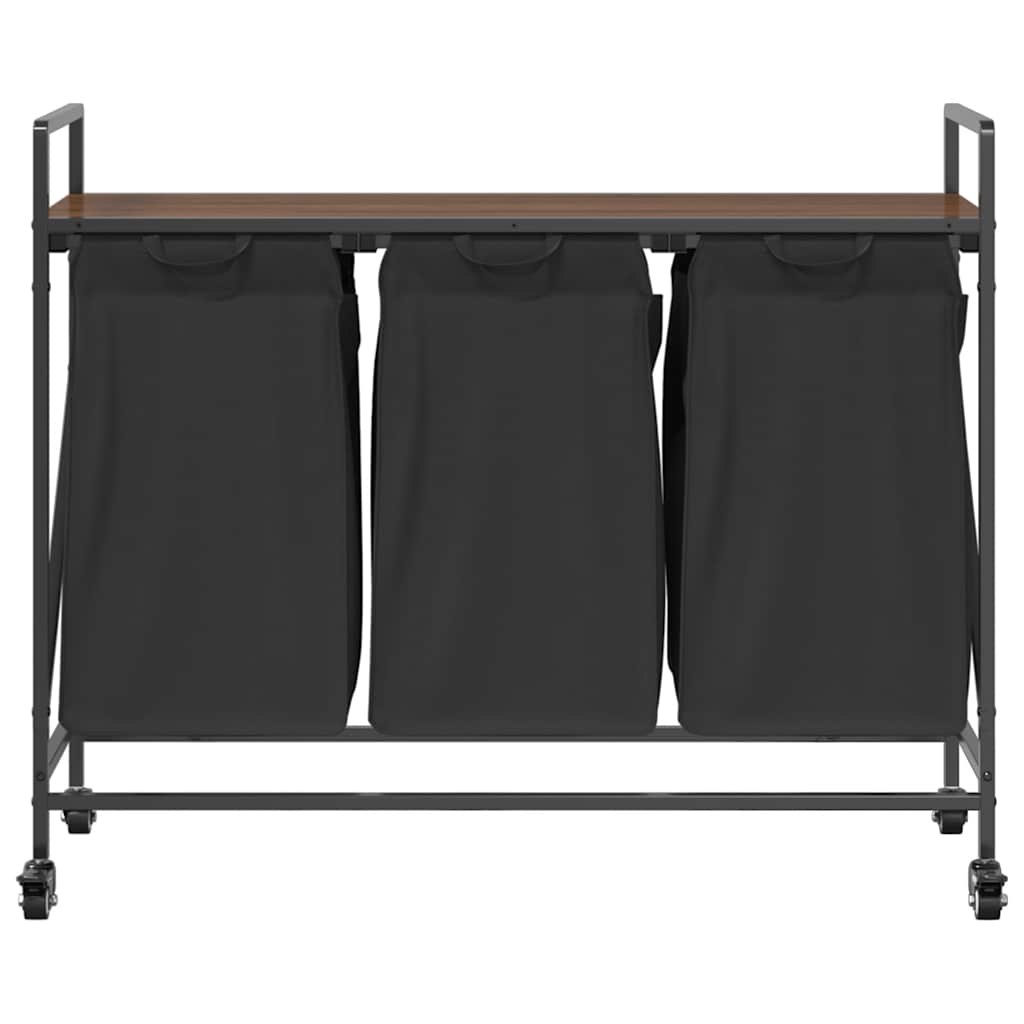 skittentøyskurv 3 rom med hjul brun eik