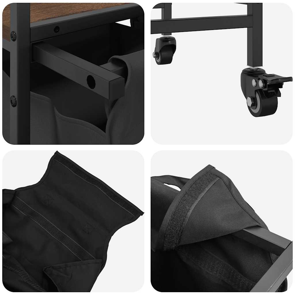 skittentøyskurv 3 rom med hjul brun eik