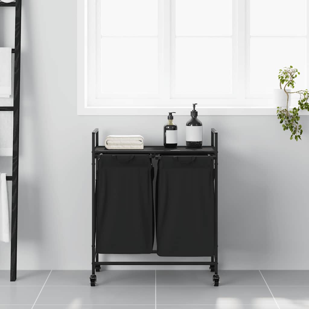 skittentøyskurv 2 rom med hyller svart eik