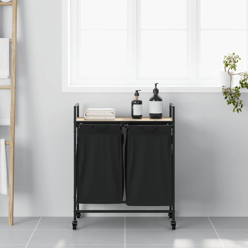 skittentøyskurv 2 rom med hyller sonoma eik