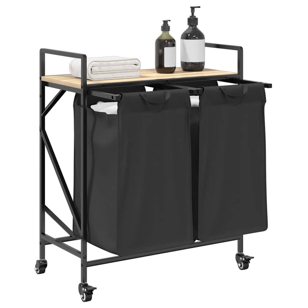 skittentøyskurv 2 rom med hyller sonoma eik