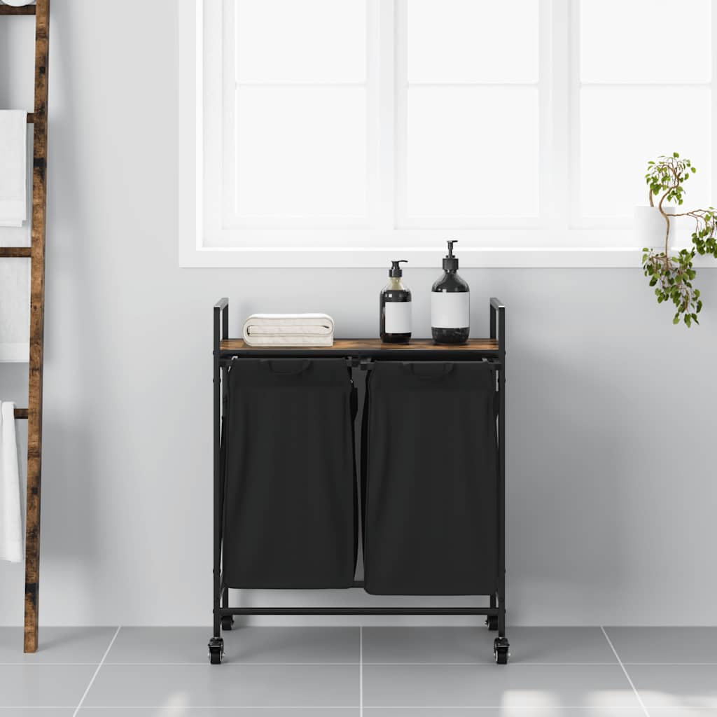 skittentøyskurv 2 rom med hyller røkt eik