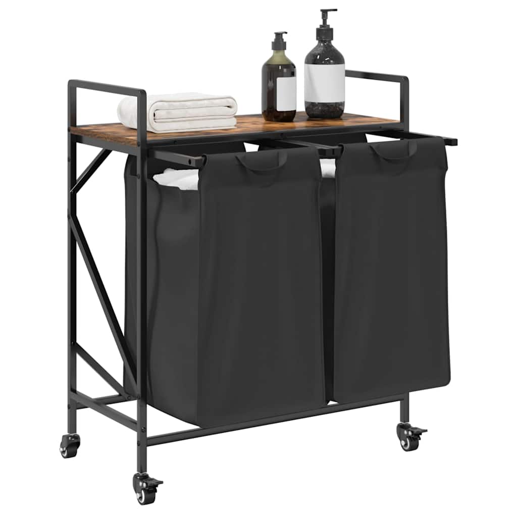 skittentøyskurv 2 rom med hyller røkt eik