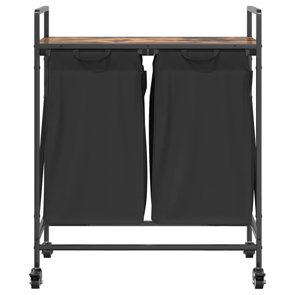 skittentøyskurv 2 rom med hyller røkt eik