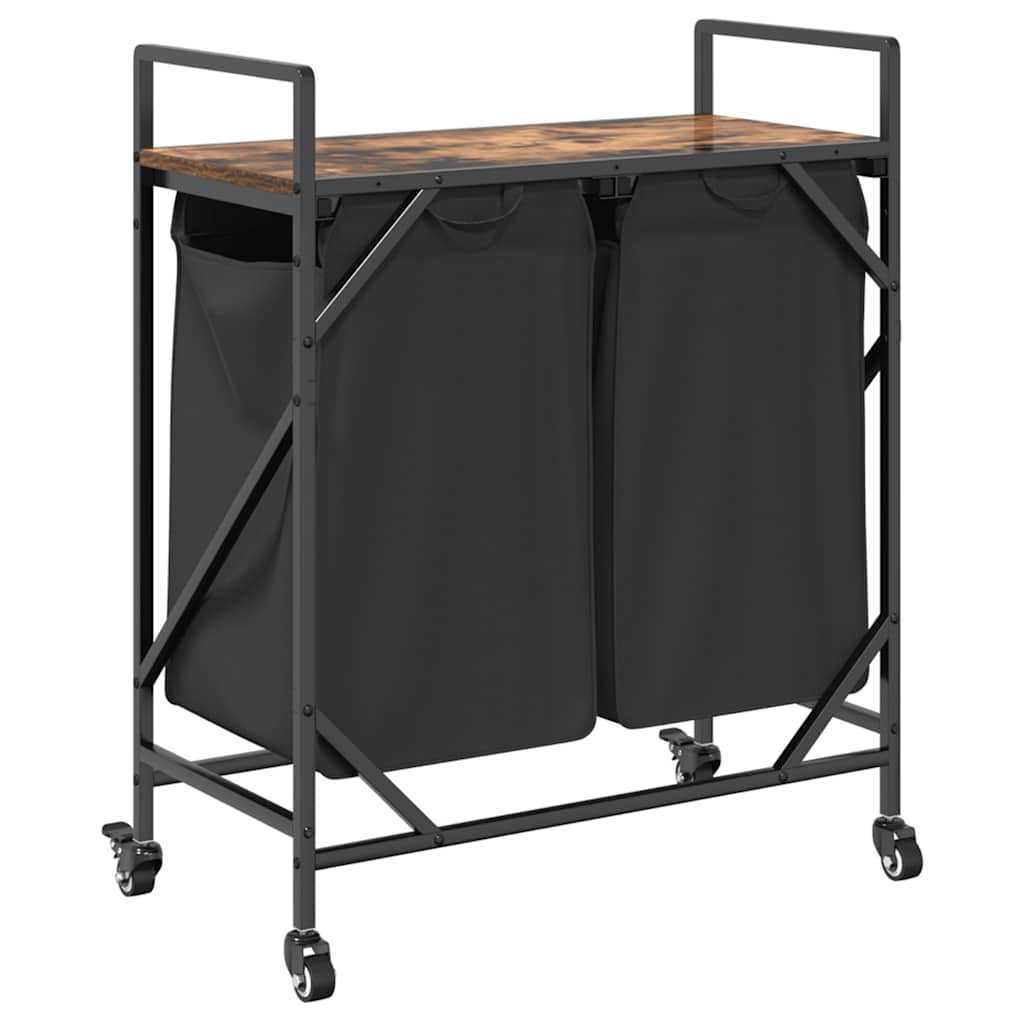 skittentøyskurv 2 rom med hyller røkt eik