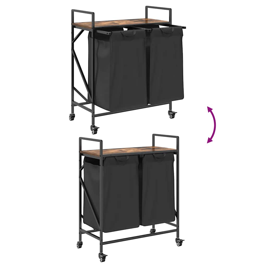 skittentøyskurv 2 rom med hyller røkt eik