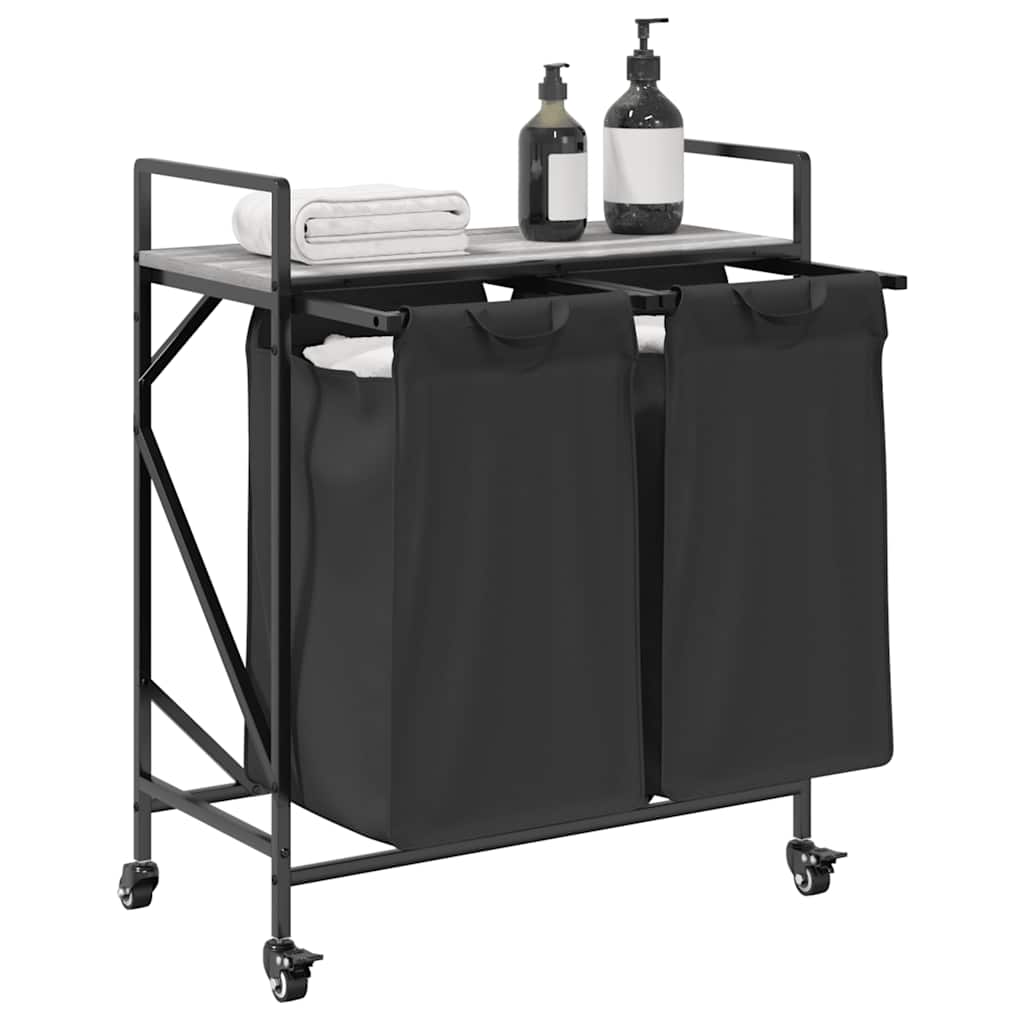 skittentøyskurv 2 rom med hyller grå eik