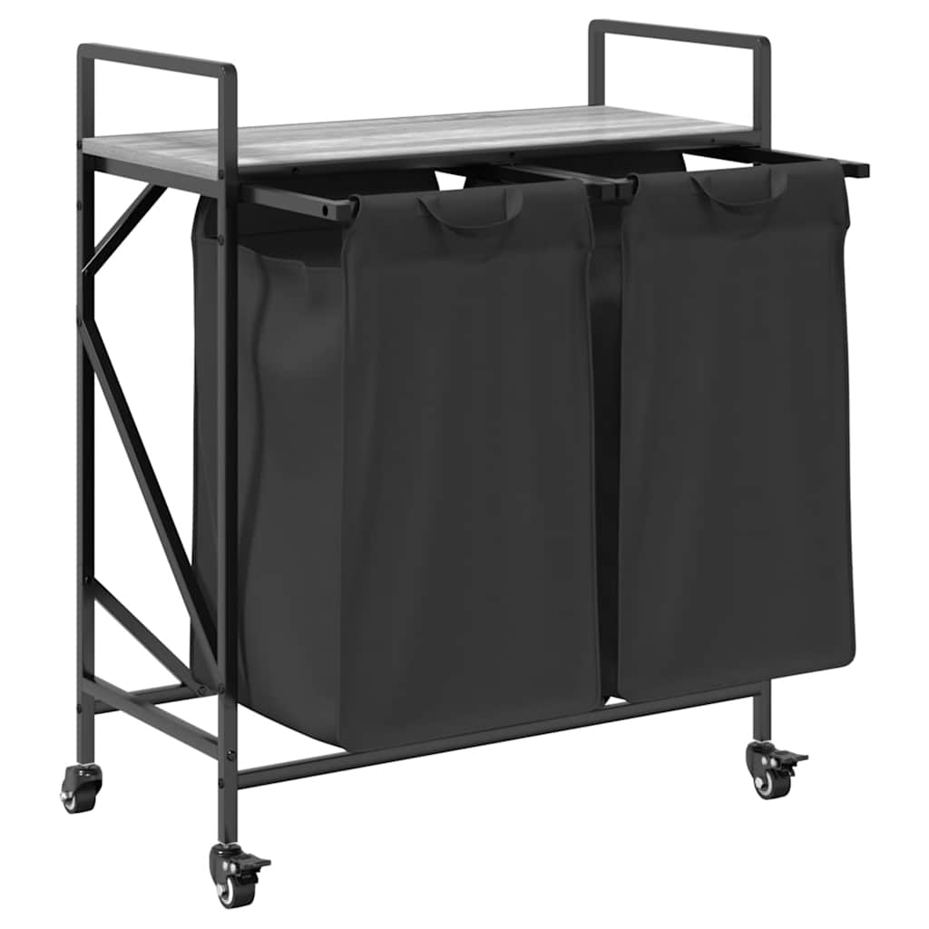 skittentøyskurv 2 rom med hyller grå eik