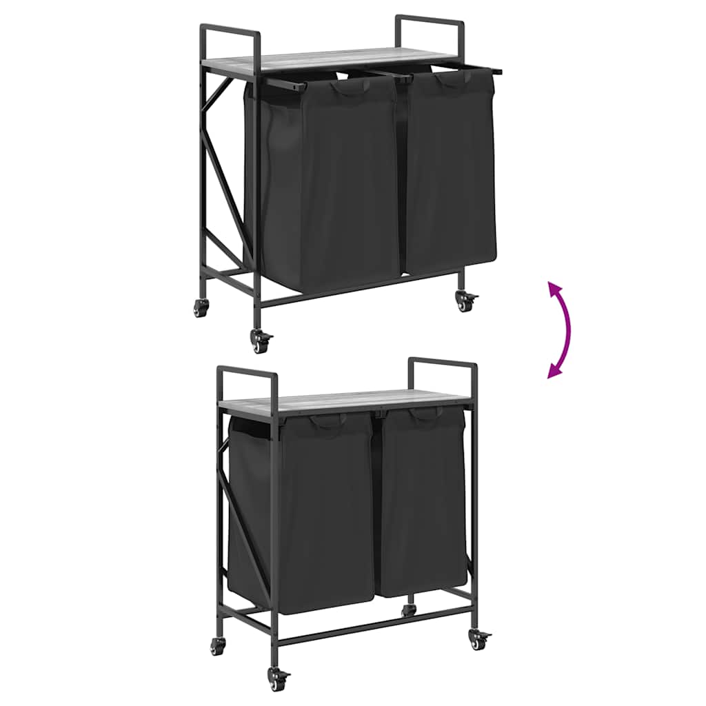 skittentøyskurv 2 rom med hyller grå eik