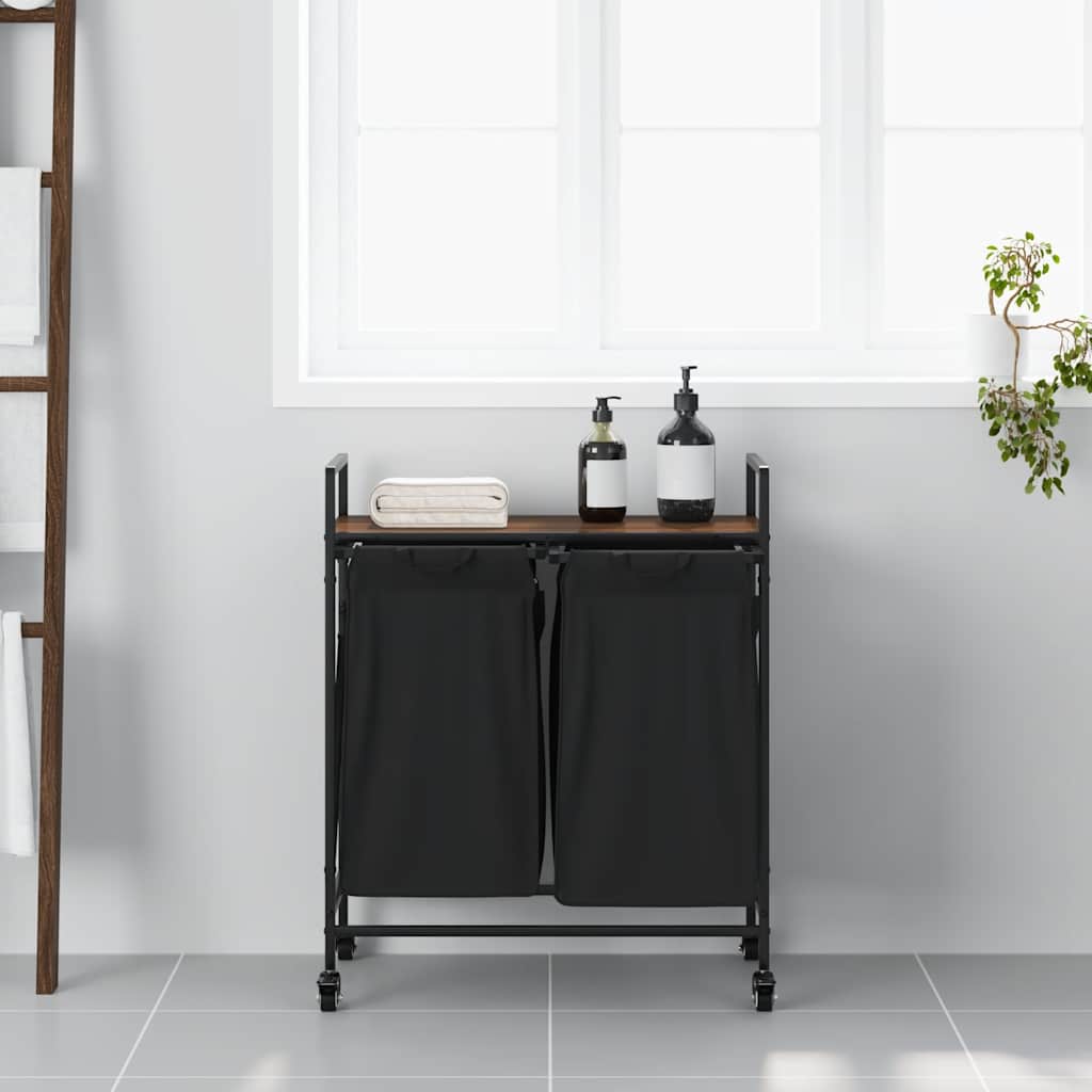 skittentøyskurv 2 rom med hyller brun eik