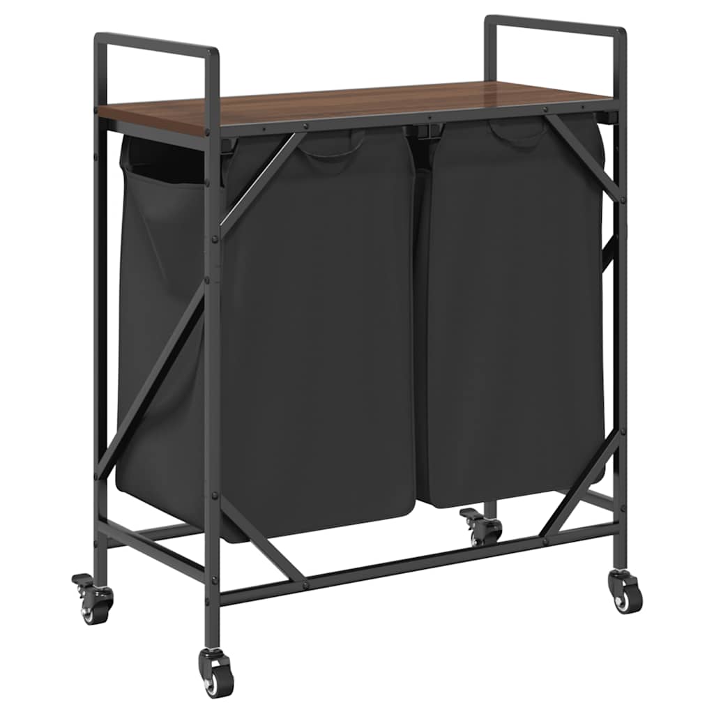 skittentøyskurv 2 rom med hyller brun eik