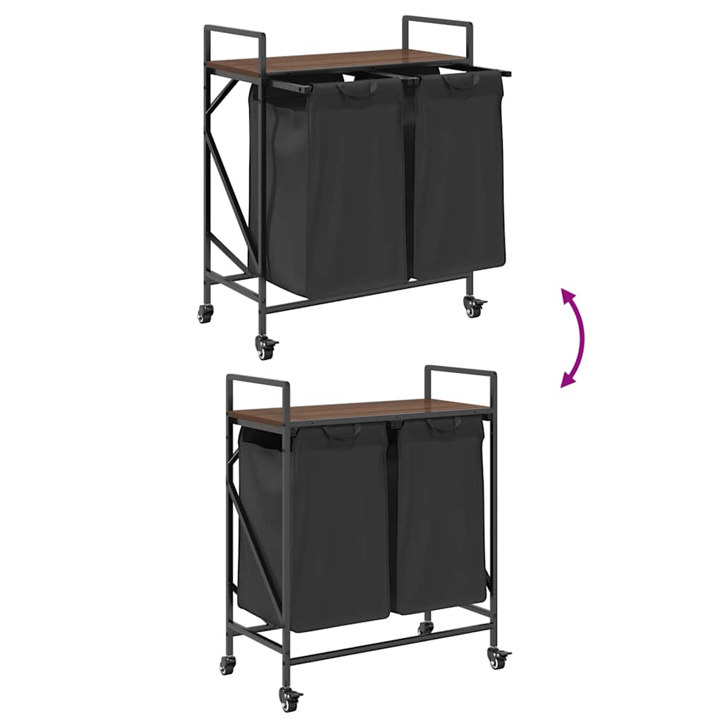 skittentøyskurv 2 rom med hyller brun eik