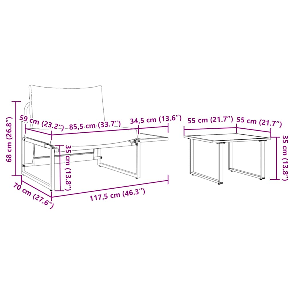 2-delt hagemøbelsett med enkeltsete og lysegrå puter
