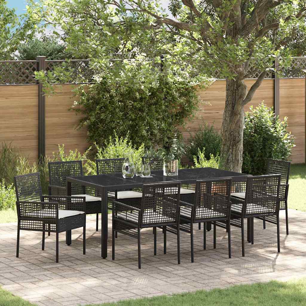 Hage Spisegruppe 9 pcs Svart 190 x 90 x 75 cm
