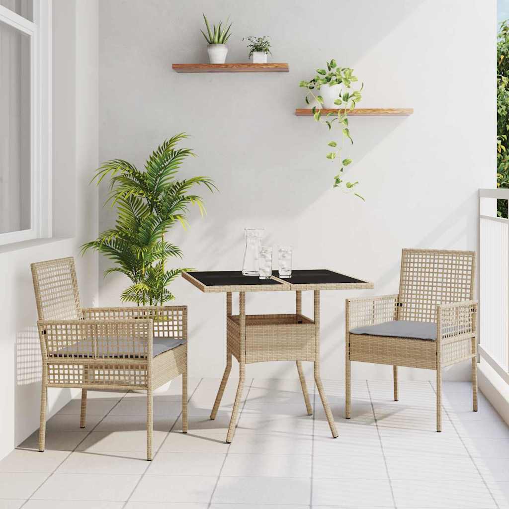 3 Deler Hage Spisesett Beige Poly Rattan