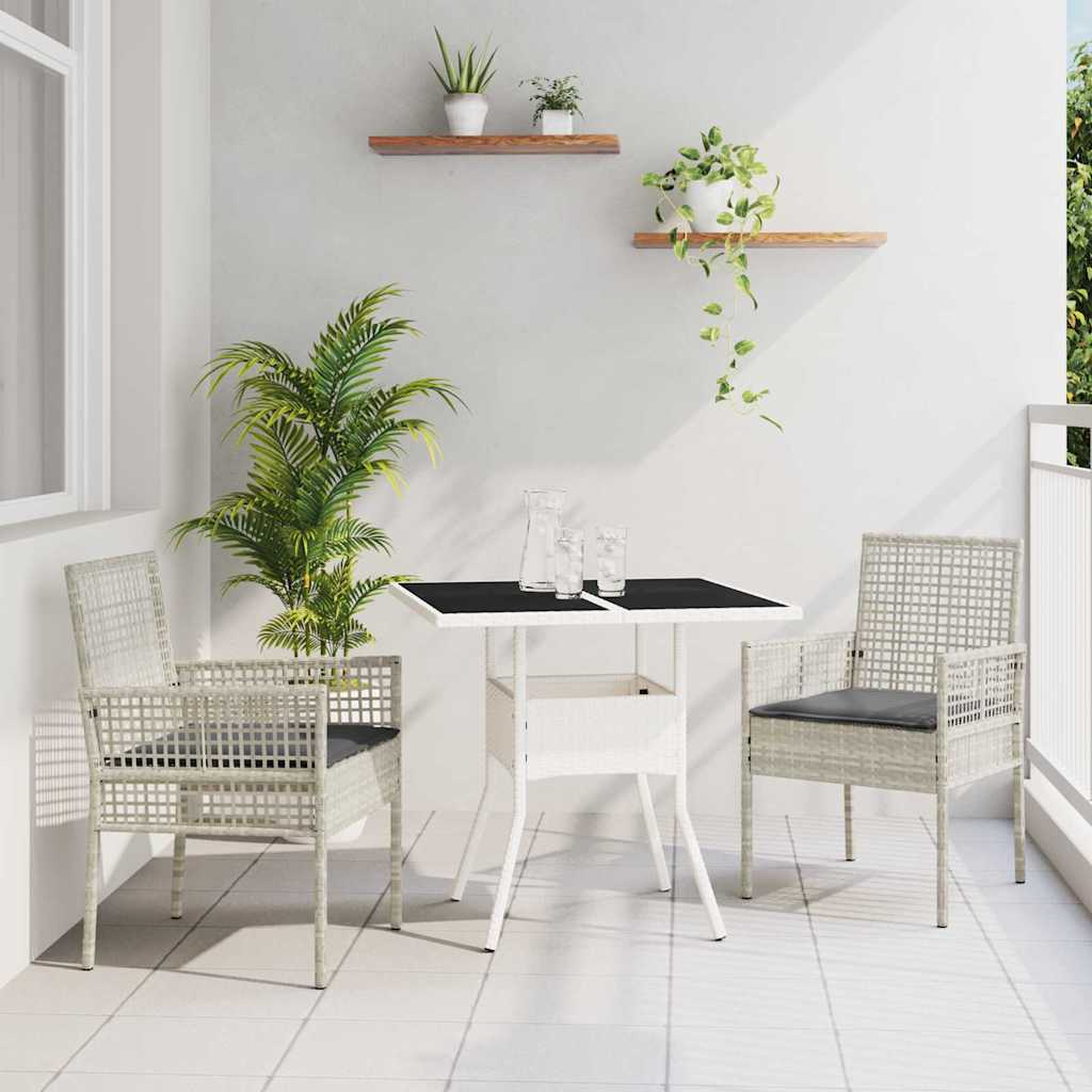 3-delt hage spisegruppe lys grå poly rattan