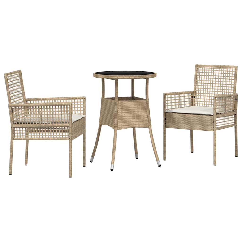3 Delt Hage Spisebordssett Beige Poly Rattan