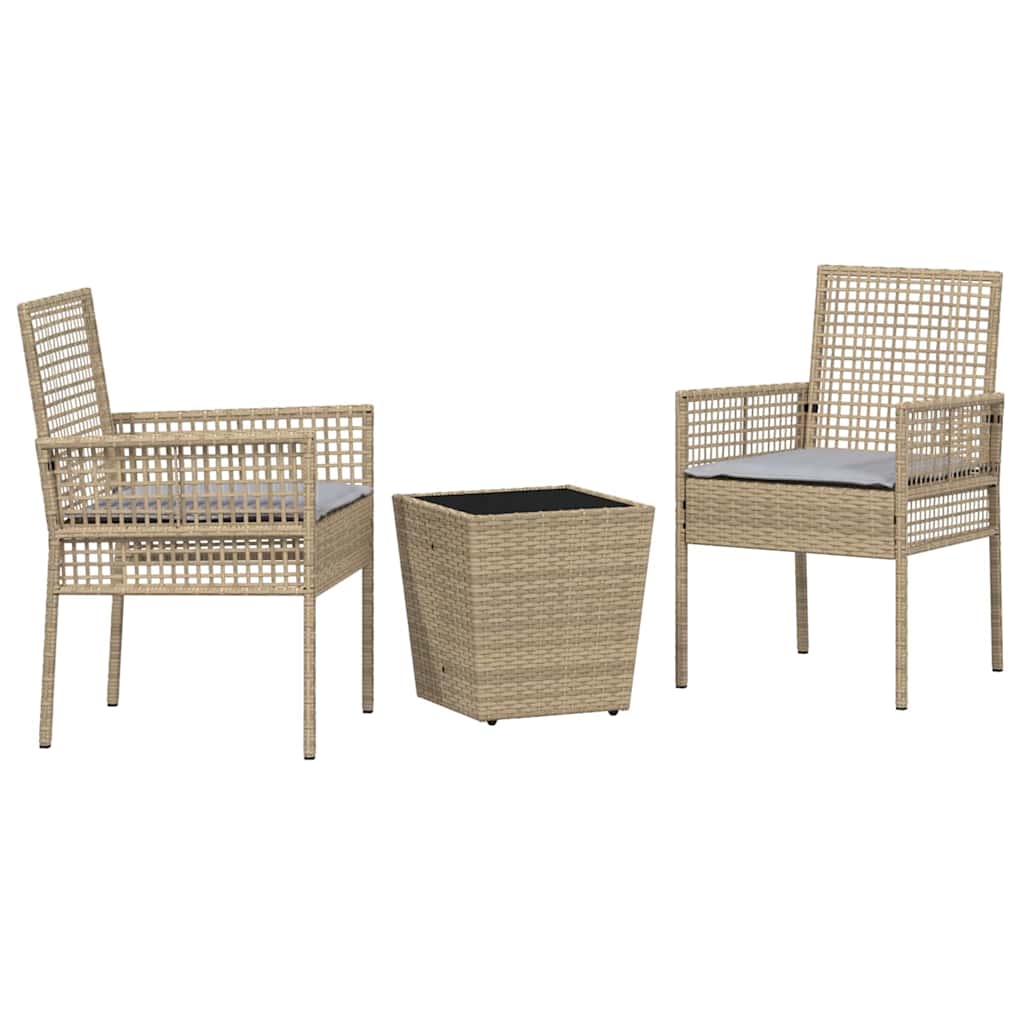 3-delt hagebistrosett med puter beige polyrotting