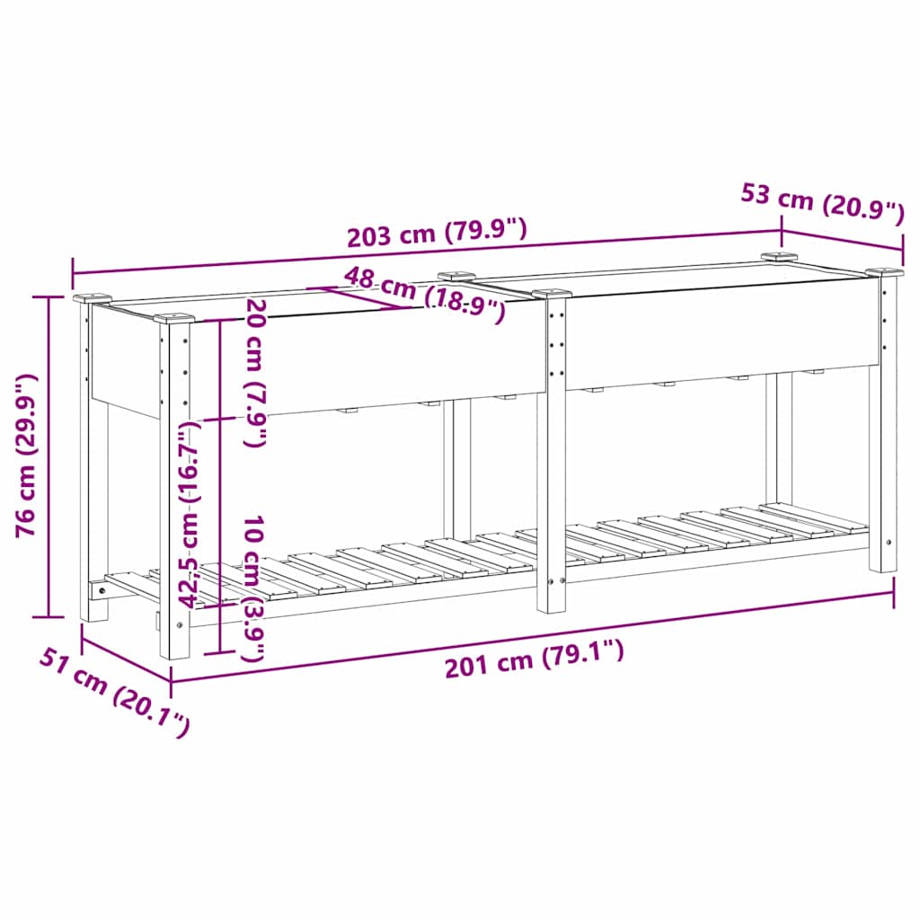 Hageblomsterpotte Beige 203 x 53 x 76,5 cm Massiv Furu Tre