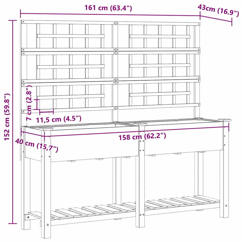 Hageblomsterpotte Beige 161 x 46 x 152,5 cm Massiv Furu Tre