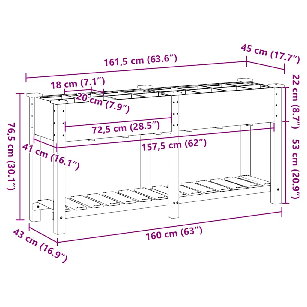 Hageblomsterpotte Beige 161,5 x 45 x 76,5 cm Massiv Furu Tre