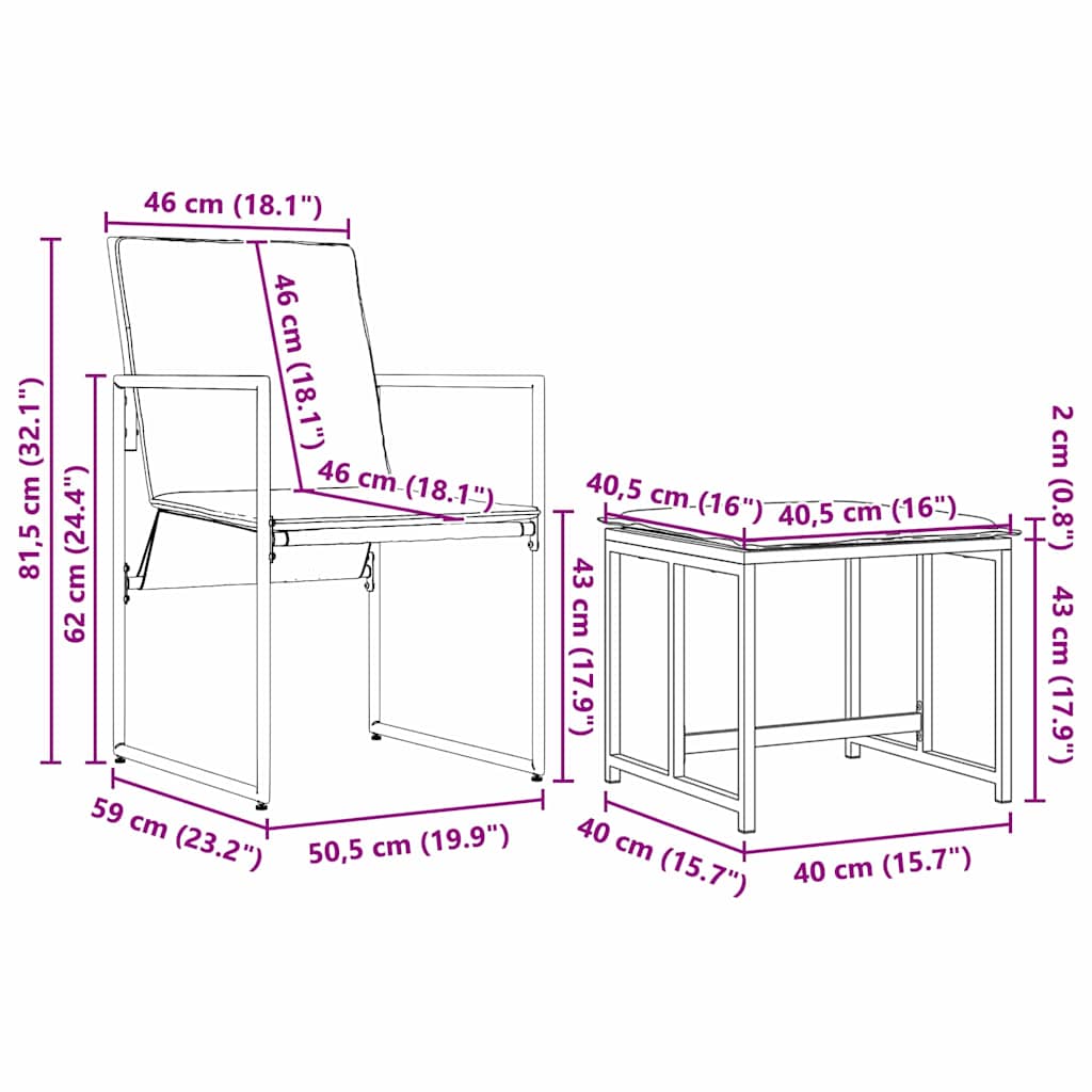 13-delt hagemøbelsett med puter i stål og tekstilene