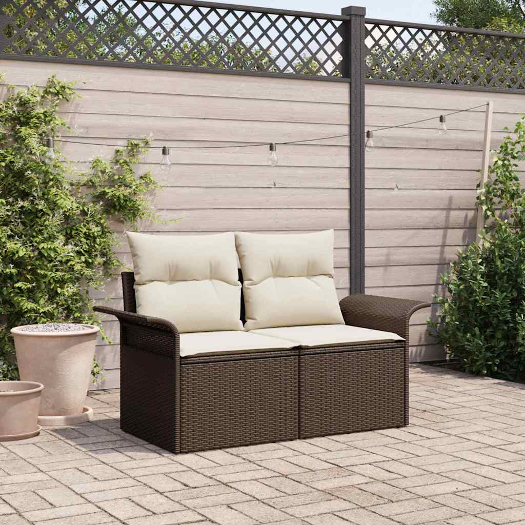 2-seters hage-sofa med puter Brun Poly Rattan