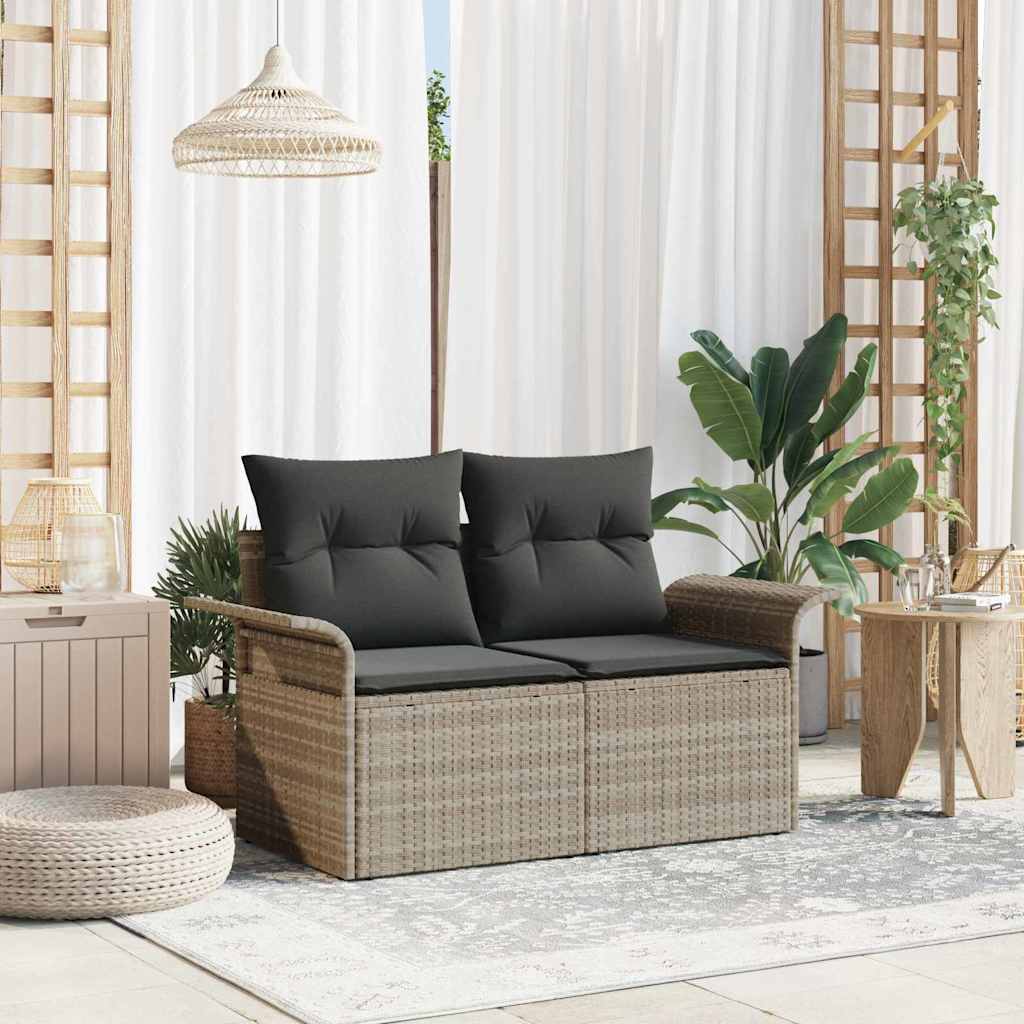 2-seters hagesofa med puter lys grå polyrotting