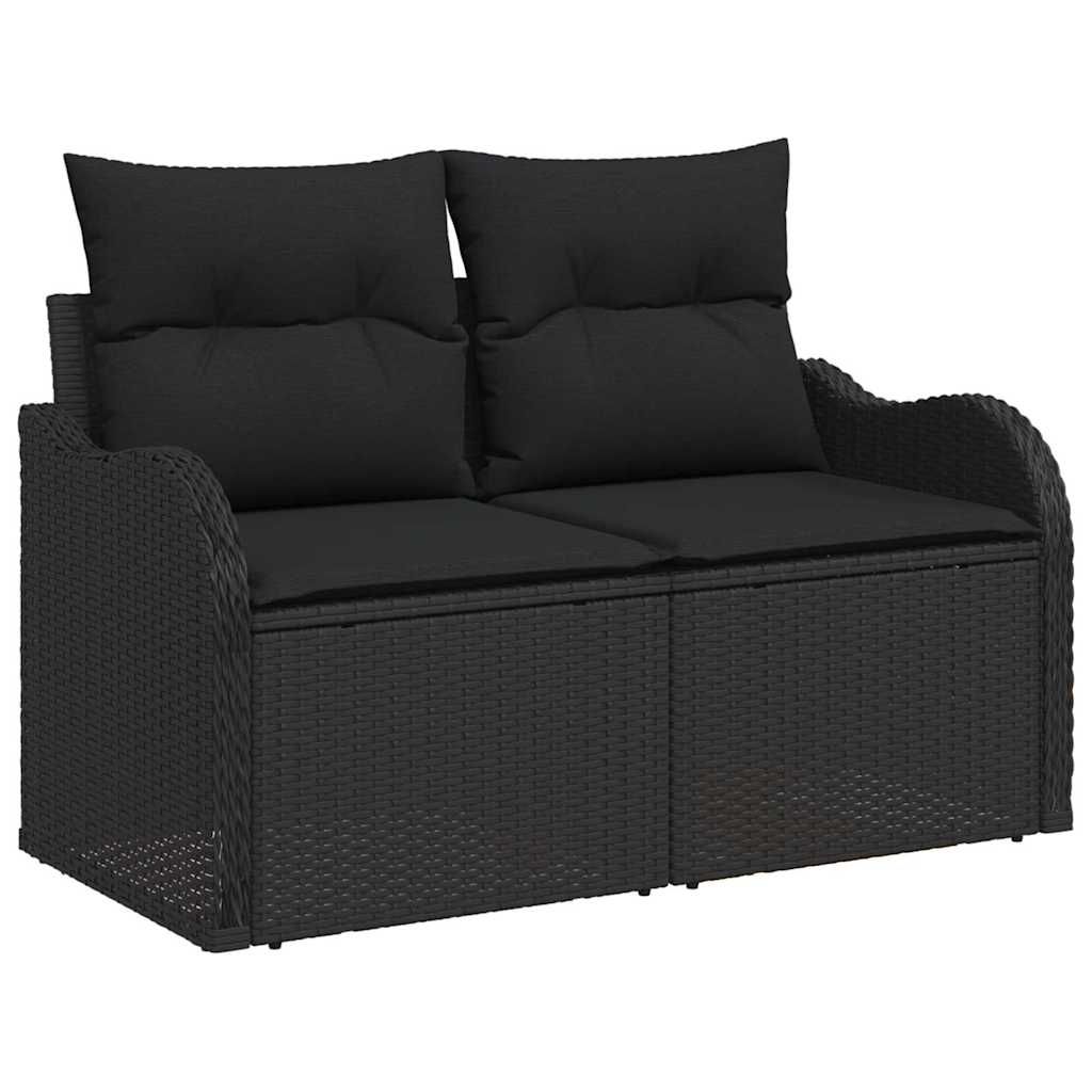 2-seters hage-sofa med lagring og puter svart polyrotting