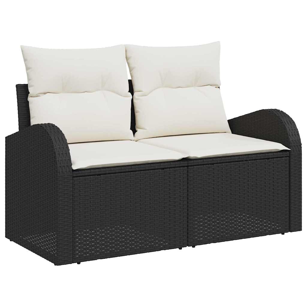2-seters hage Sofa med puter svart polyrotting