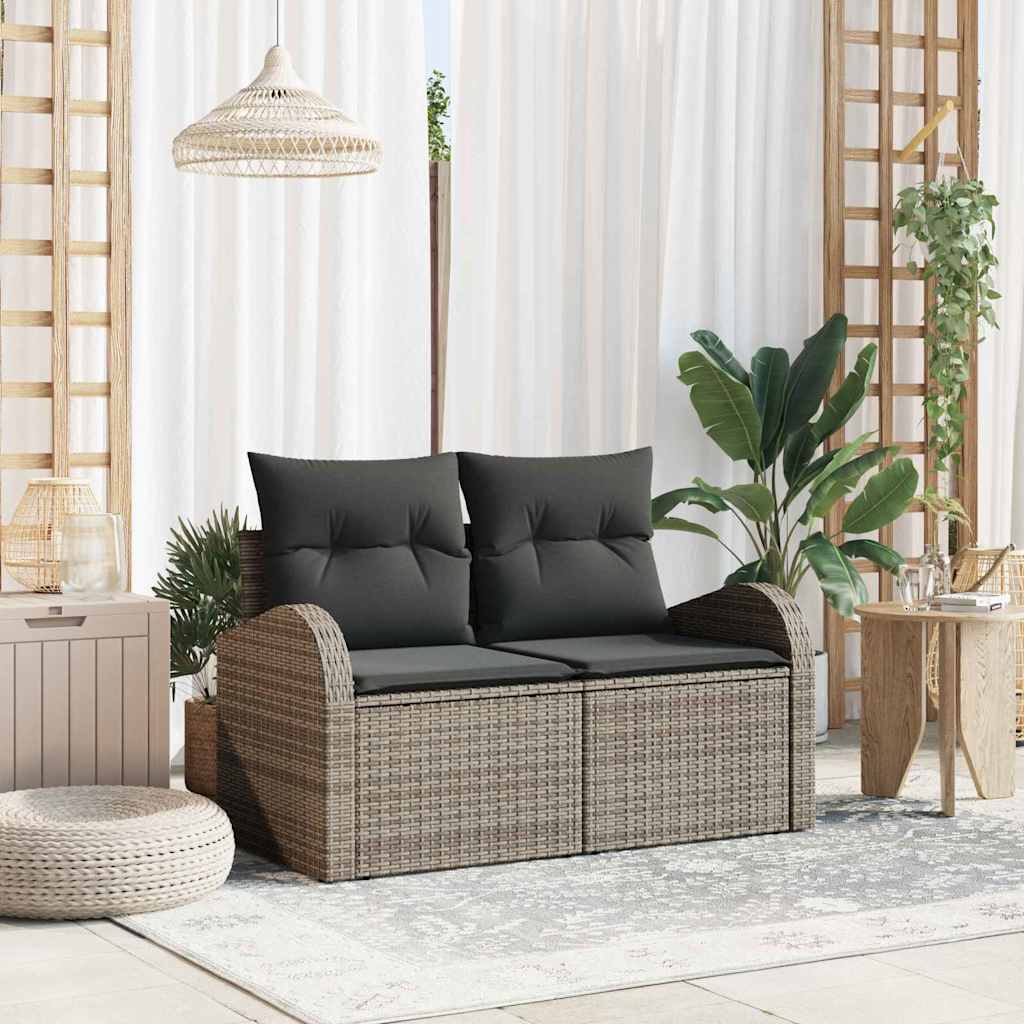 2-seters hagesofa med lagring & puter Grå Polyrotting