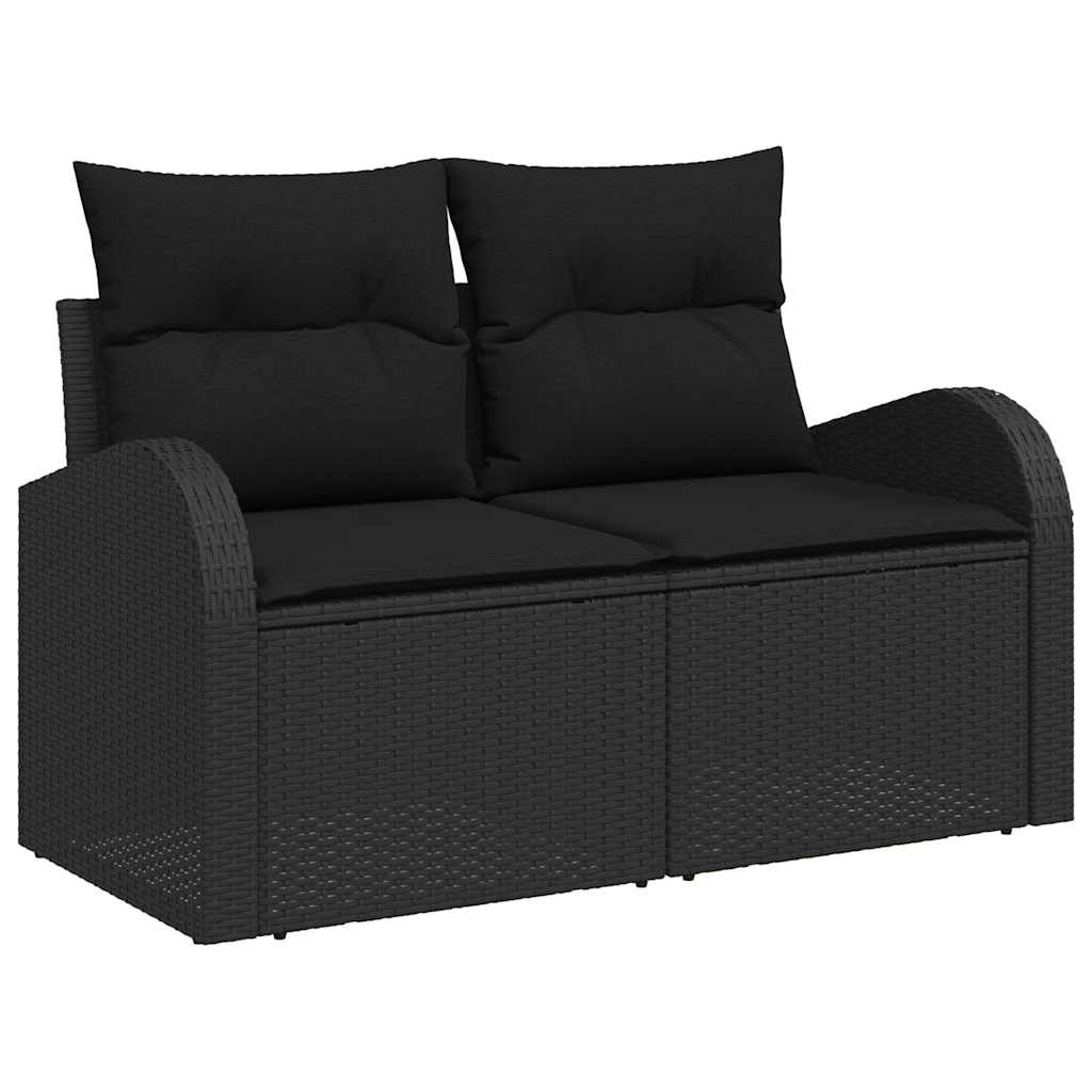 2-seters hagesofa med lagring & puter svart polyrotting