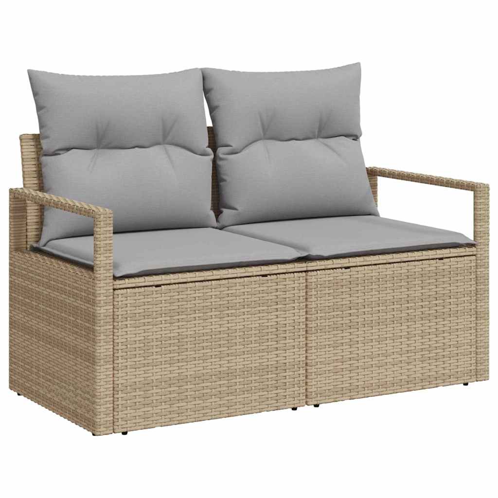 2-seter Hagemøbelsofa med Lagring & Puter Beige Poly Rattan
