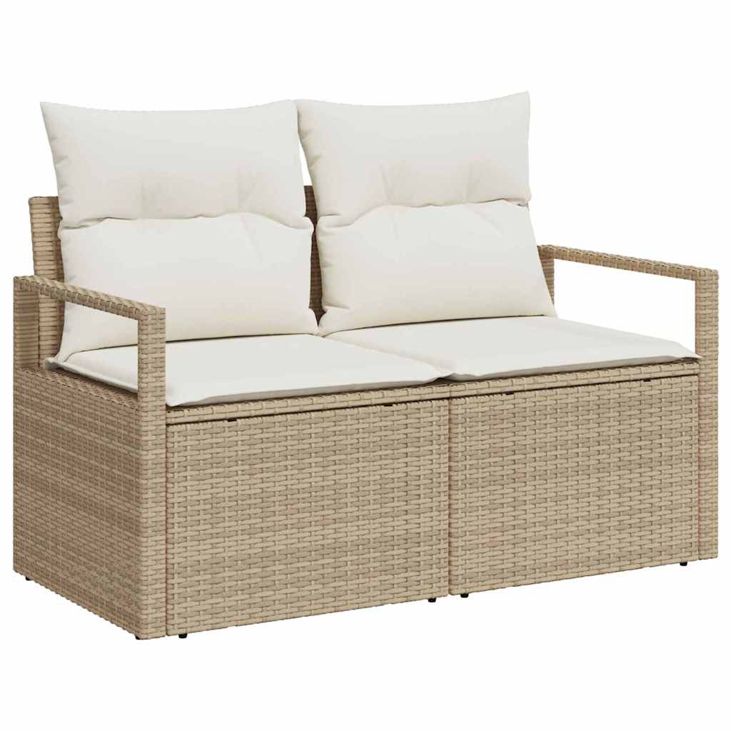 2-seters hage-sofa med lagring og puter beige polyrotting