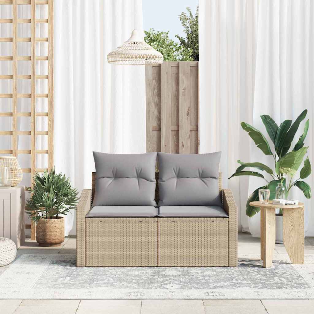 2-seters hagesofa med puter beige polyrotting