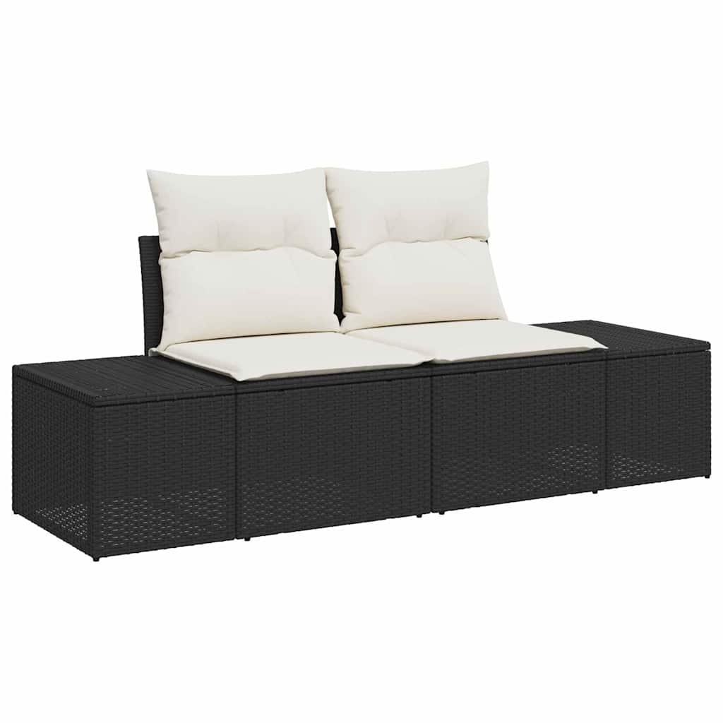2-seter Hagesofa med Puter Svart Poly Rottning