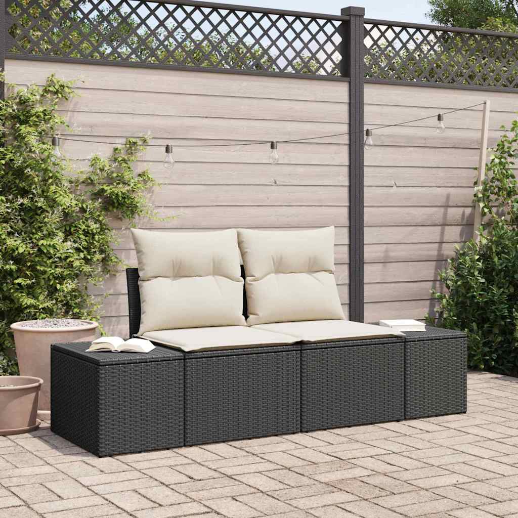 2-seters hagesofa med lagring & puter Svart Poly Rotting