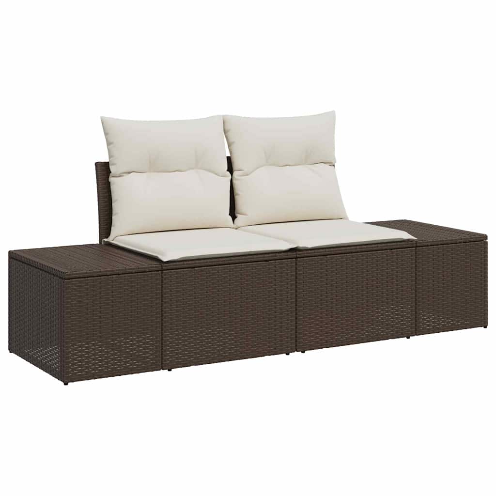 2-seters hagesofa med lagring & puter Brun Poly Rattan